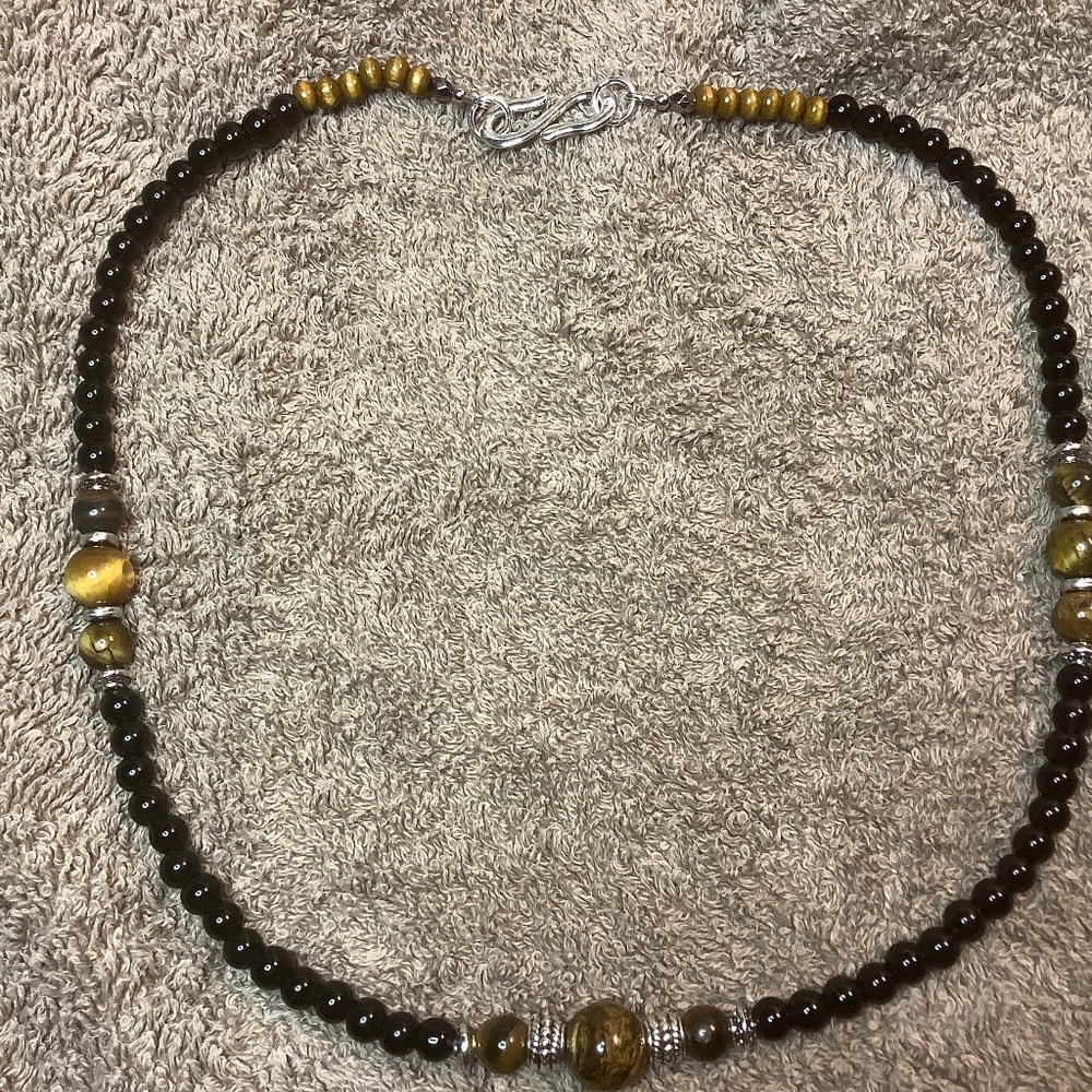 Tiger eye & Obsidian Stone necklace